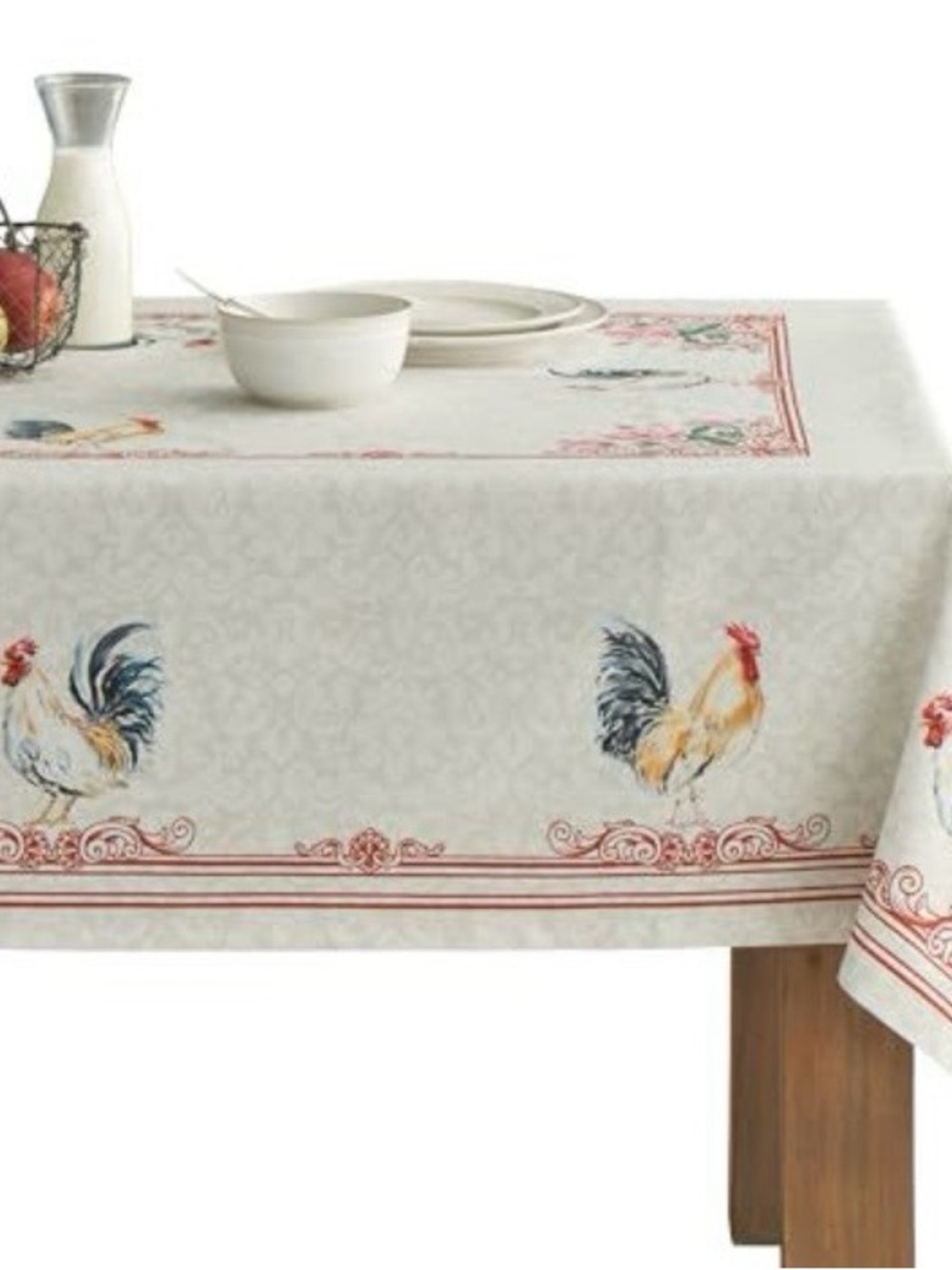 Rooster Print Farmhouse Tablecloth in Cream & Multi